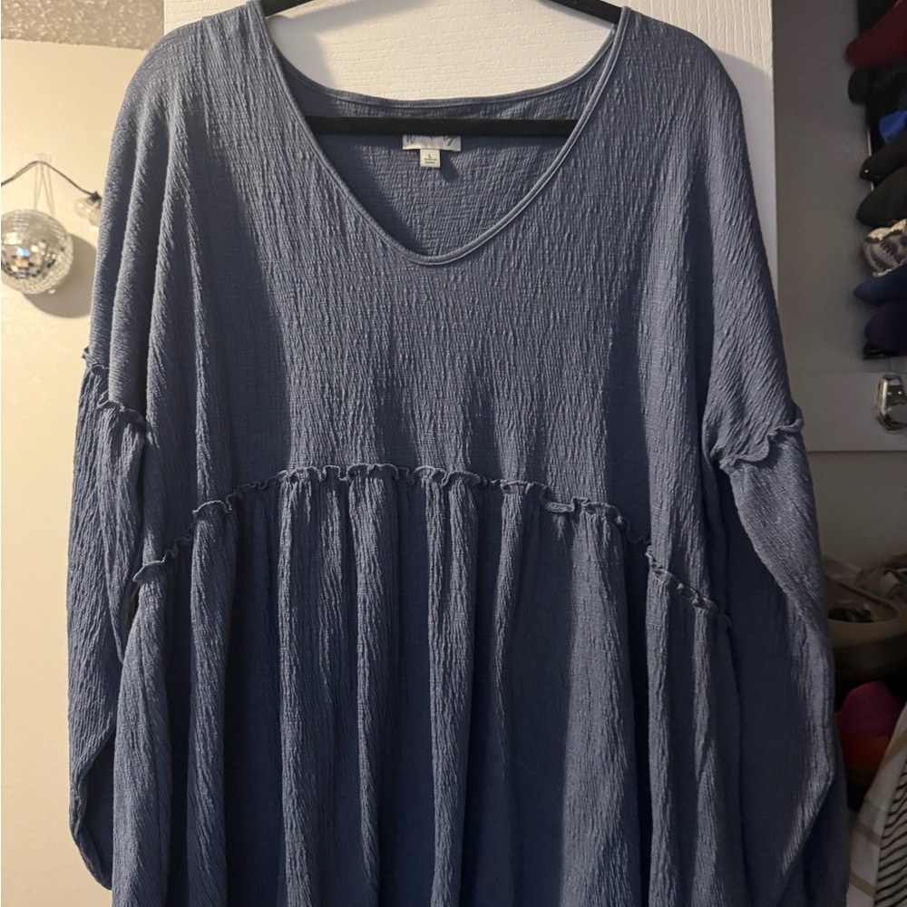 Women's Blue V-Neck Top